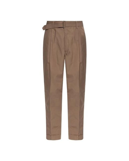 Officine Generale Brown Hugo Belted Pleated Trousers for men