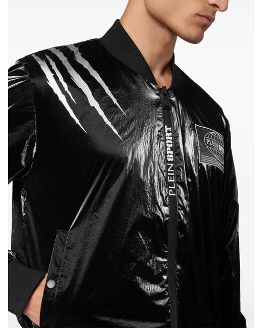 Philipp Plein Black Crease Bomber Jacket for men