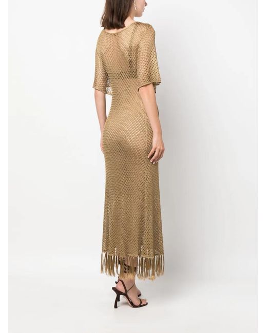 Dodo Bar Or Natural Fringed Midi Knit Dress