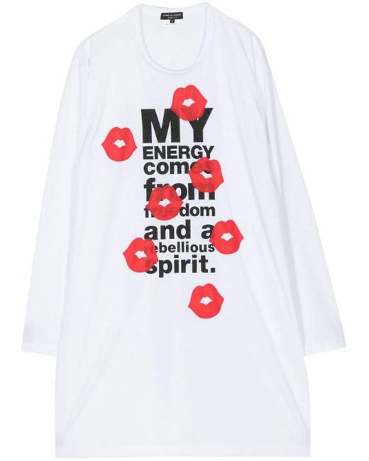 Slogan-print long-sleeve T-shirt Comme des Garçons de hombre de color White
