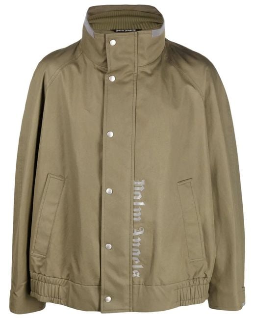 Palm Angels Green Bomber Jacket With Print for men