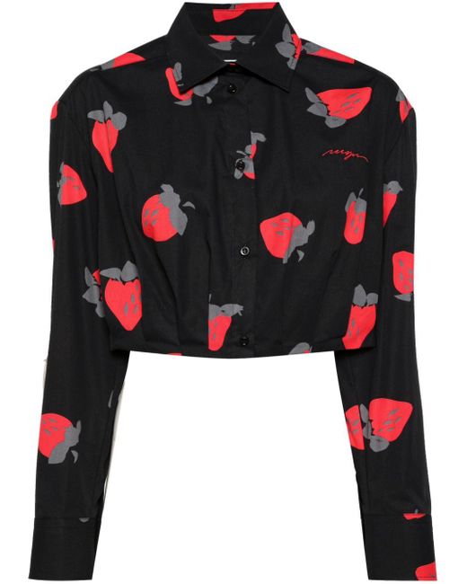 MSGM Black Printed Cropped Shirt