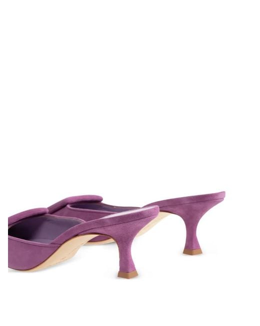 Manolo Blahnik Pink Maysale Buckle-Detail Mules