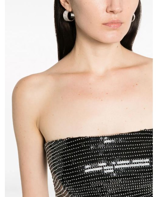 Gemy Maalouf Black Sequined Cropped Top