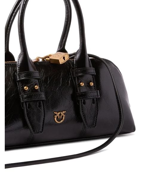 Pinko Black Love Birds Leather Tote Bag