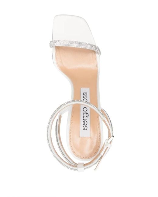 Sergio Rossi White 100Mm Rhinestone-Embellished Satin Sandals