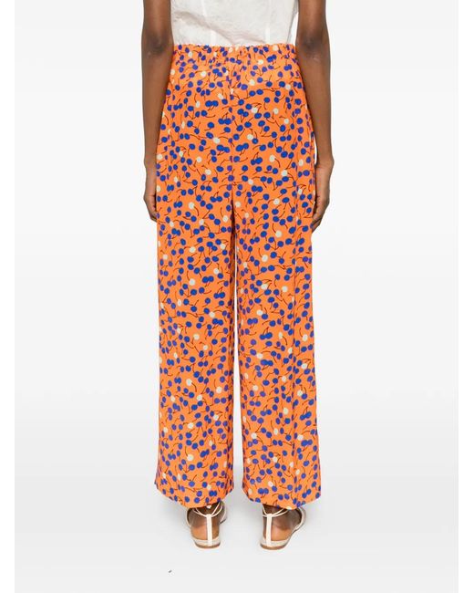 Aspesi Orange Printed Silk Trousers