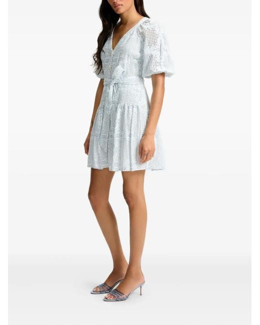 Veronica Beard Blue Bobbie Puff-Sleeve Dress