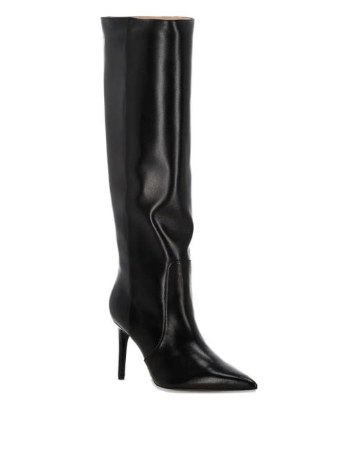 Stuart Weitzman Black Leather Pointed-Toe Knee-High Boots