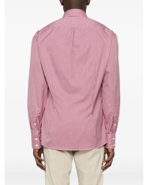 Camicia A Quadretti di Brunello Cucinelli in Pink da Uomo