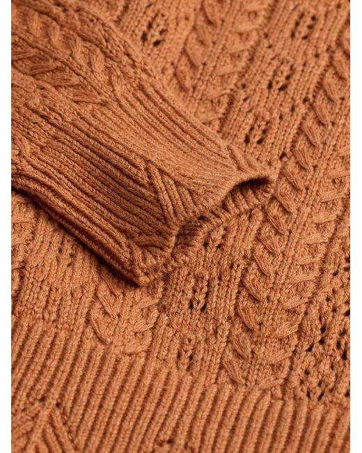 RRL Brown Buttoned Open-Knit Sweater