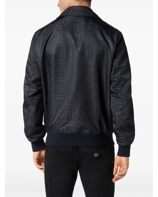 Philipp Plein Black Monogram-Jacquard Bomber Jacket for men