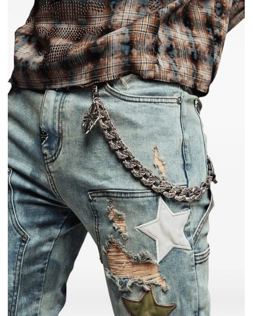 GUAPI Gray Star-Appliqué Distressed Jeans for men