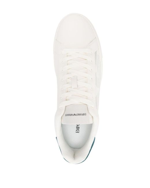 Emporio Armani White Logo-embossed Leather Sneakers for men