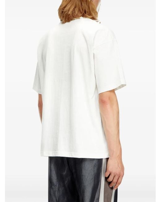 DIESEL White T-Boxt-Q22 Faded T-Shirt With Oval D Print for men