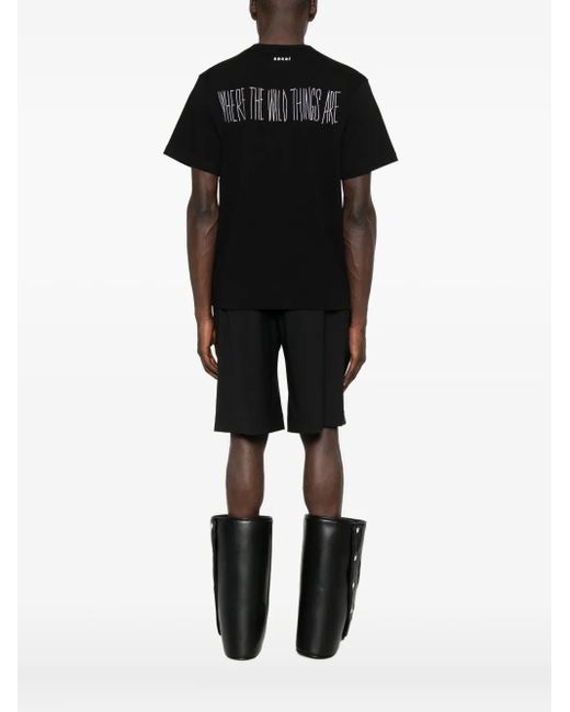 Sacai Black Graphic-Print Cotton T-Shirt for men