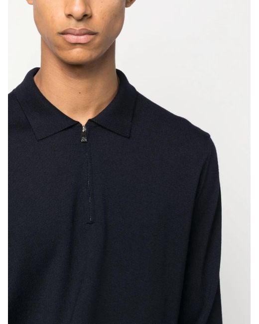 Corneliani Blue Zip-Up Virgin-Wool Polo Shirt for men