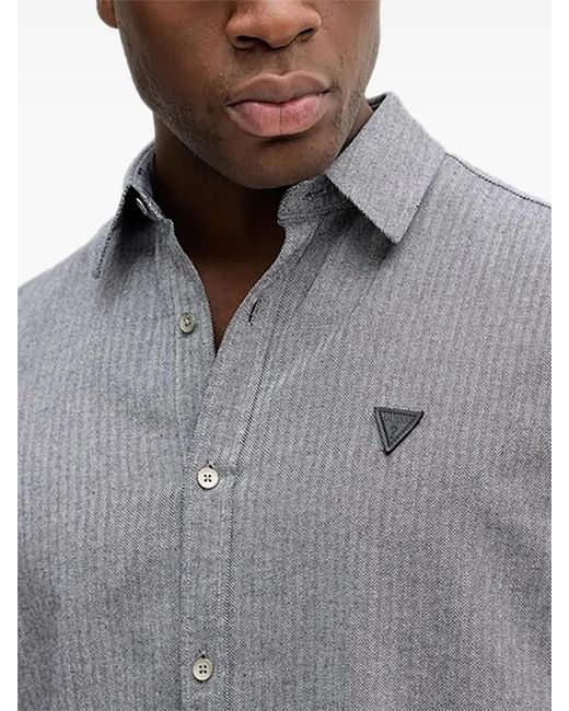Guess Gray Herringbone Cotton Shirt for men