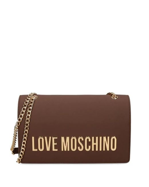 Love Moschino Brown Logo-Plaque Chain-Strap Cross Body Bag