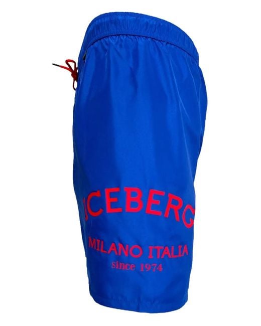 Iceberg Blue Logo-Patch Swim Shorts for men