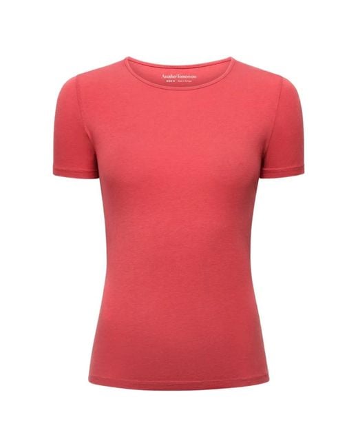 Another Tomorrow Pink Fitted Short-Sleeve T-Shirt