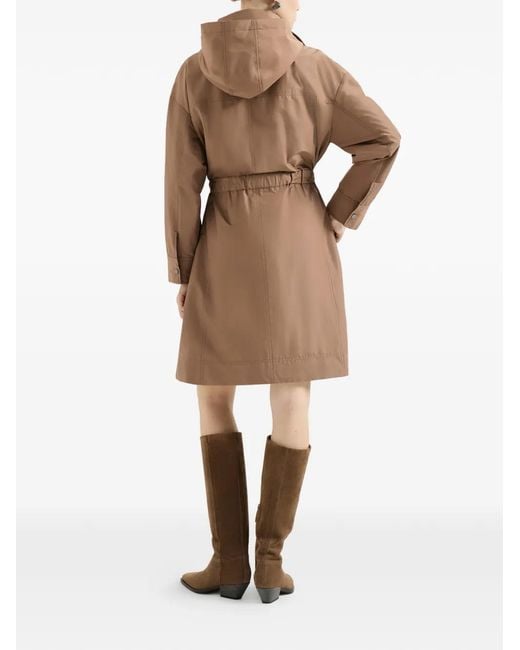 Brunello Cucinelli Brown Techno-Cotton Taffeta Coat With Detachable Hood And Shiny Zipper Pull