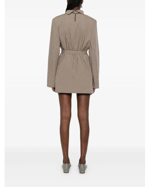 Nanushka Natural Belted Check-Pattern Mini Dress