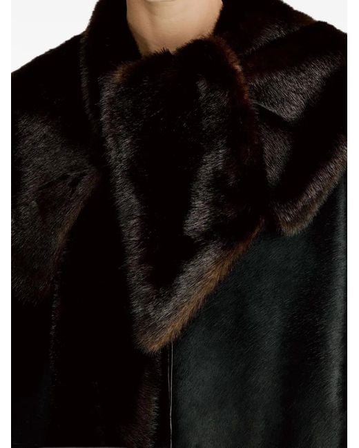 Loulou de Saison Black Lotta Long-Sleeve Fur-Collar Coat
