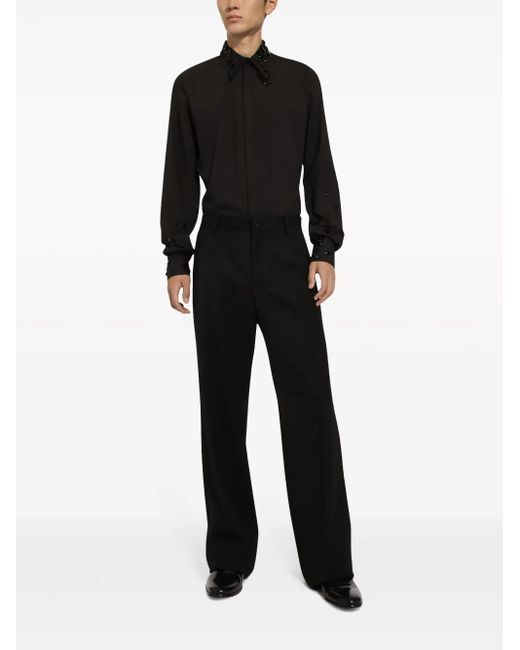 Dolce & Gabbana Black Rhinestone-Embellished Cotton Shirt for men