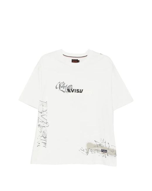 Evisu White Graphic-Print Logo-Patch T-Shirt for men