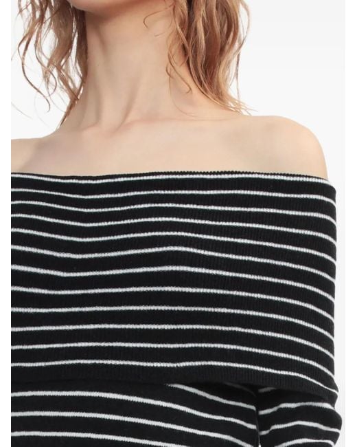 Free People Black Off-shoulder Striped Sweater