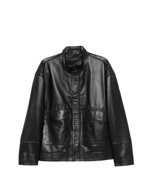 SERGIO MORETTI FIRENZE Black High-Neck Leather Jacket for men
