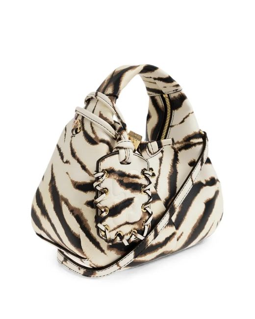 Ganni White Tiger-Print Knotted Tote Bag