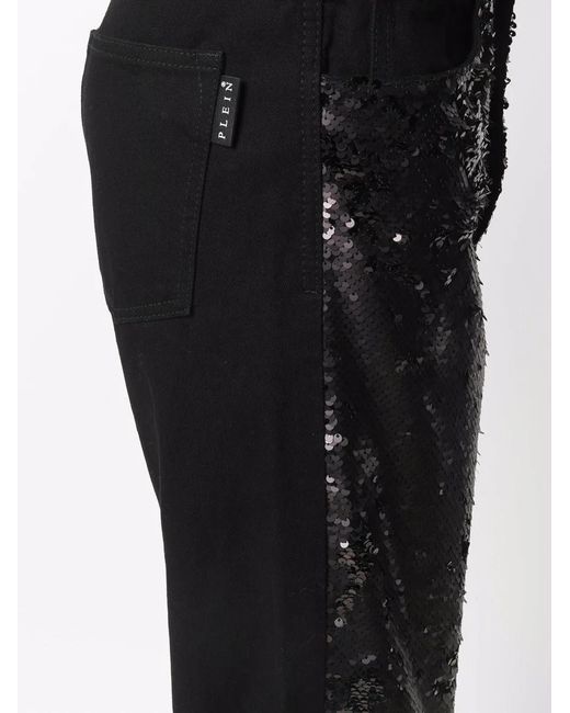Philipp Plein Black High-Waisted Sequined Jeans