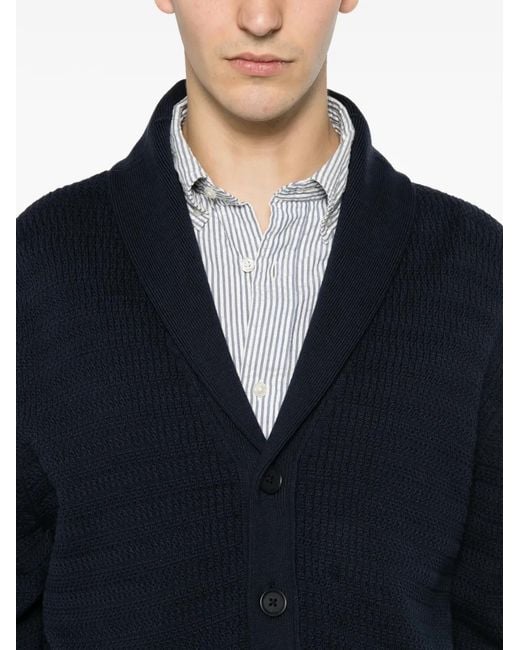 Gant Blue Shawl-Collar Waffle-Knit Cardigan for men