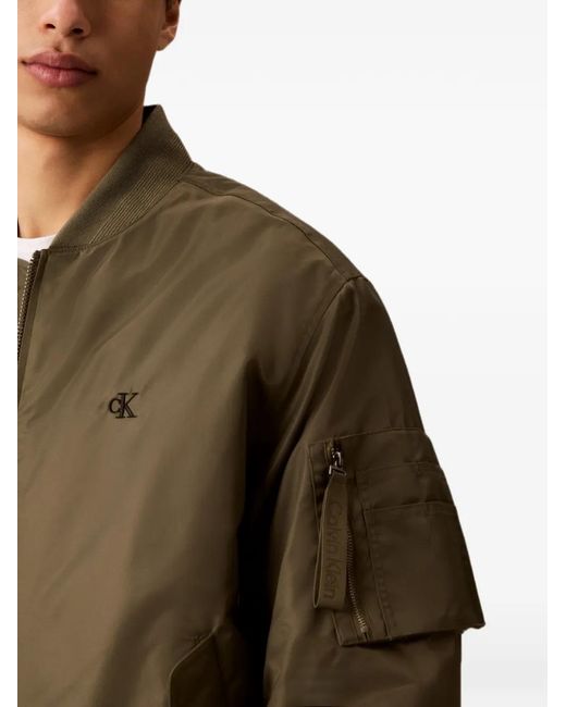 Calvin Klein Green Ck Logo-Print Zip-Up Bomber Jacket for men