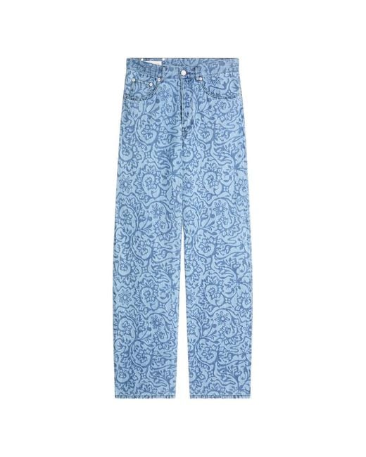 Dries Van Noten Blue Printed Denim Pants
