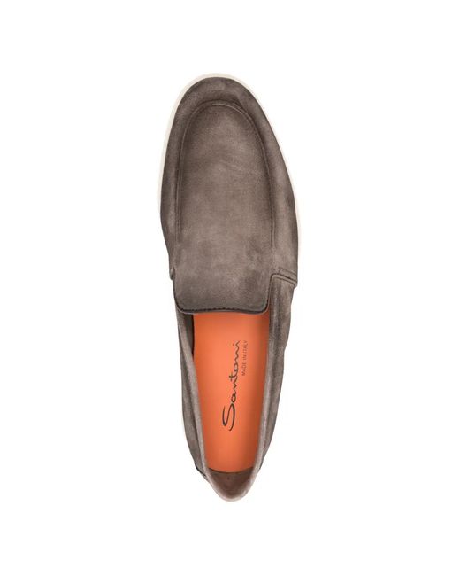 Santoni Brown Suede Loafers for men