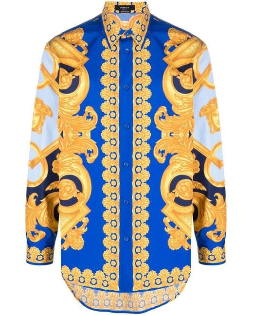 Versace Barocco 660 Print Shirt in Blue for Men Lyst