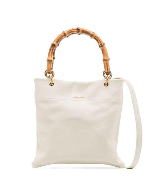 Jil Sander White Small Bamboo-handles Leather Tote Bag