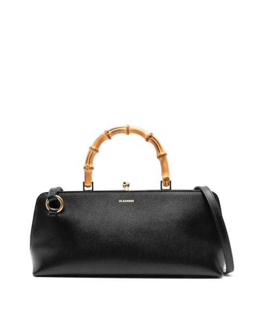 Jil Sander Black Mini Leather Handbag With Bamboo Top Handle