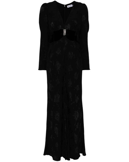 Rixo Anastasia Floral-print Velvet Maxi Dress Black