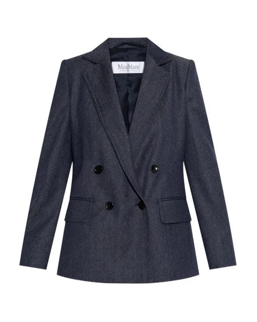 Max Mara Blue Double-Breasted Wool Jacket