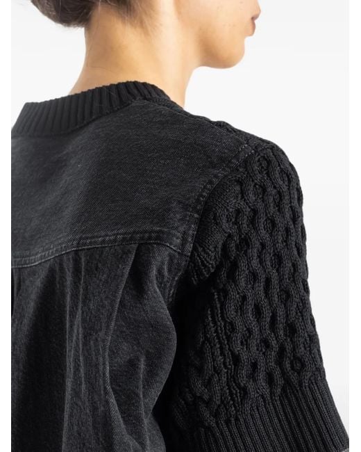 Sacai Black Cable-Knit Hybrid-Denim Sweater