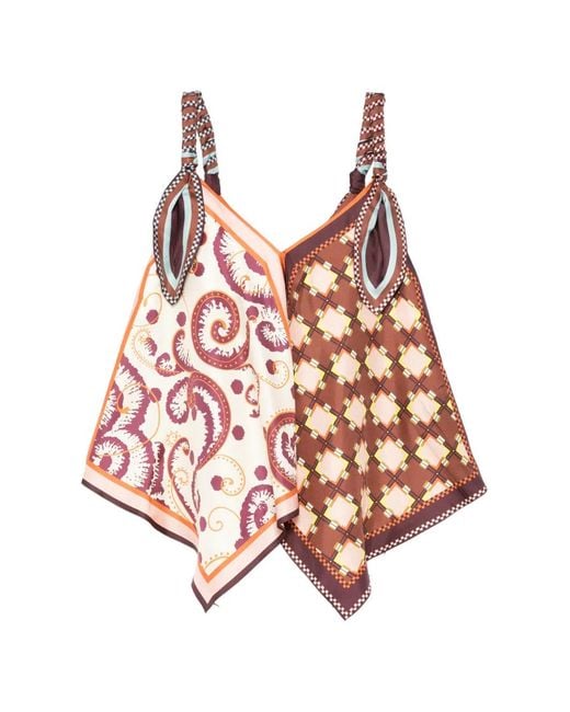 ALÉMAIS Pink Wilson Mixed-Print Handkerchief-Hem Top