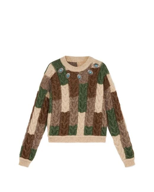 Fortela Green Letitia Patchwork Crew-Neck Sweater