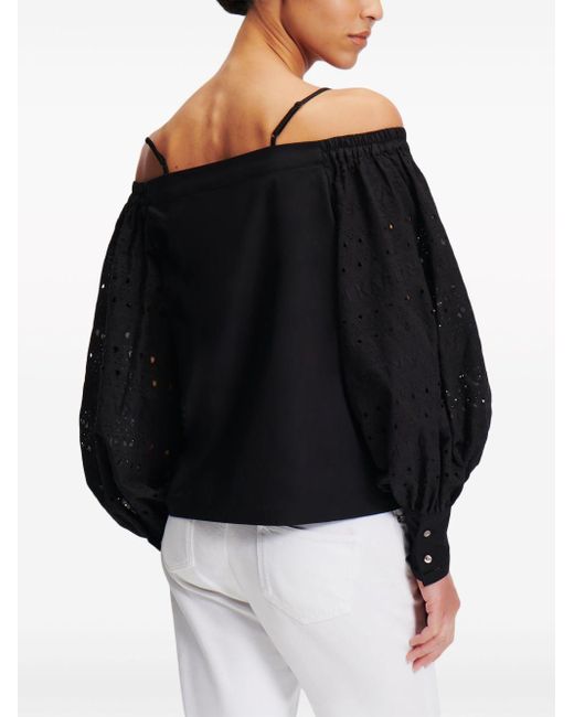 Karl Lagerfeld Black Broderie-anglaise Off-shoulder Blouse