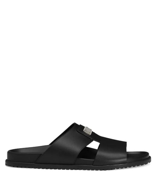 Dolce & Gabbana Black Leatehr Sandal With Logo for men