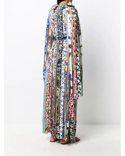 Stella McCartney White Pleated Multi-Print Draped Dress