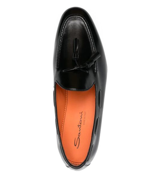 Santoni Black Leather Loafers for men